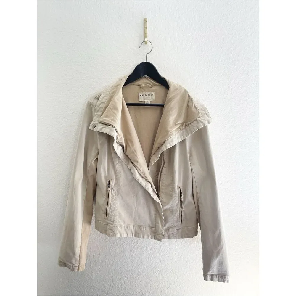 Anthropologie Marrakech beige neutral tan Moto Jacket Large